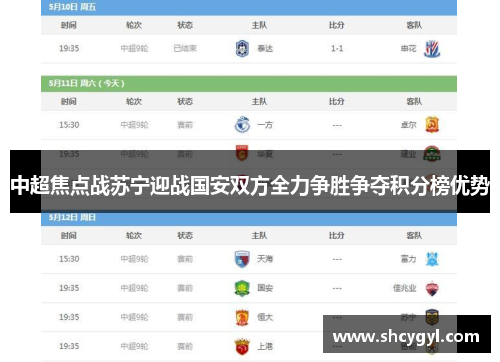 中超焦点战苏宁迎战国安双方全力争胜争夺积分榜优势